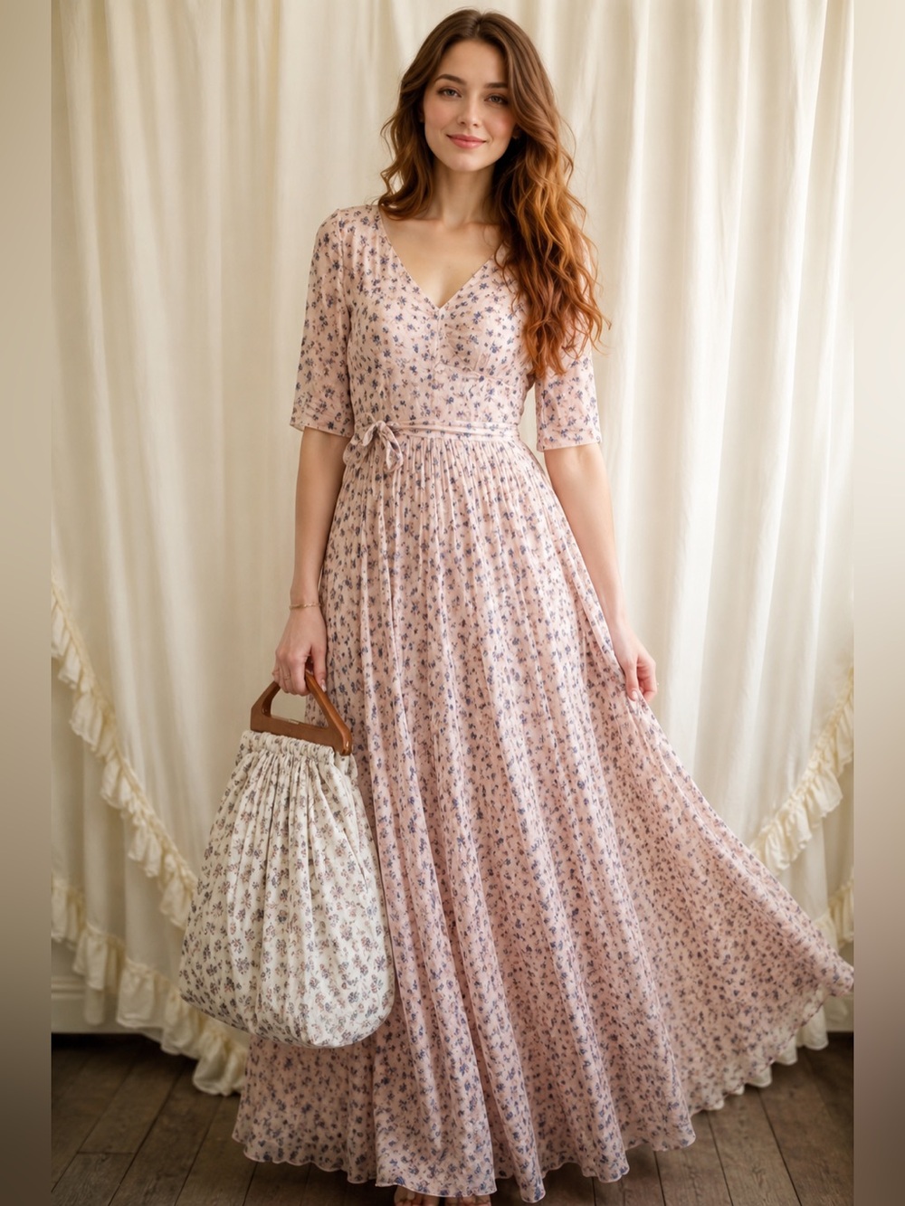 LoveShackFancy Silk Chiffon Maxi Dress - Pink Wildflower Floral - S - NWT